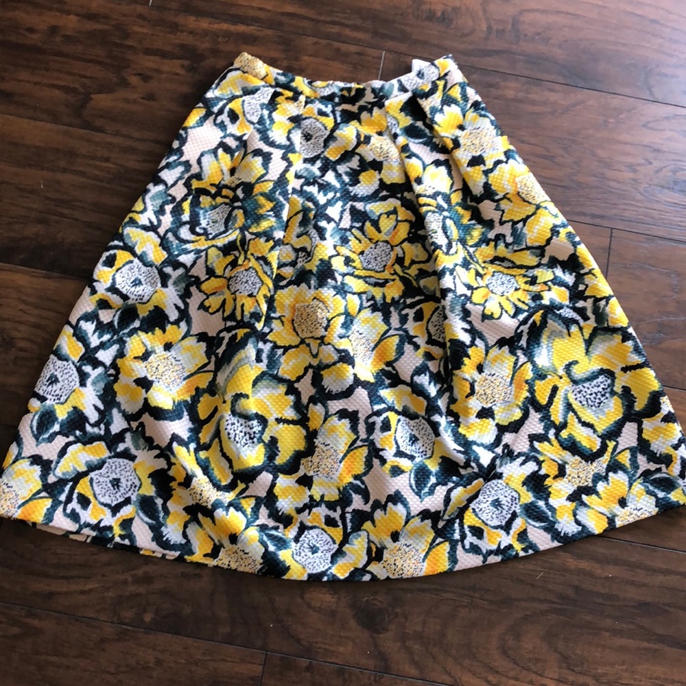 Yellow Floral Fit and Flare Circle Skirt